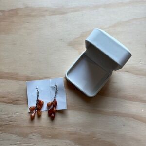 Amber Tone Faceted Teardrop Cluster Dangle Earrings Boho Gunmetal Chain 2.25"